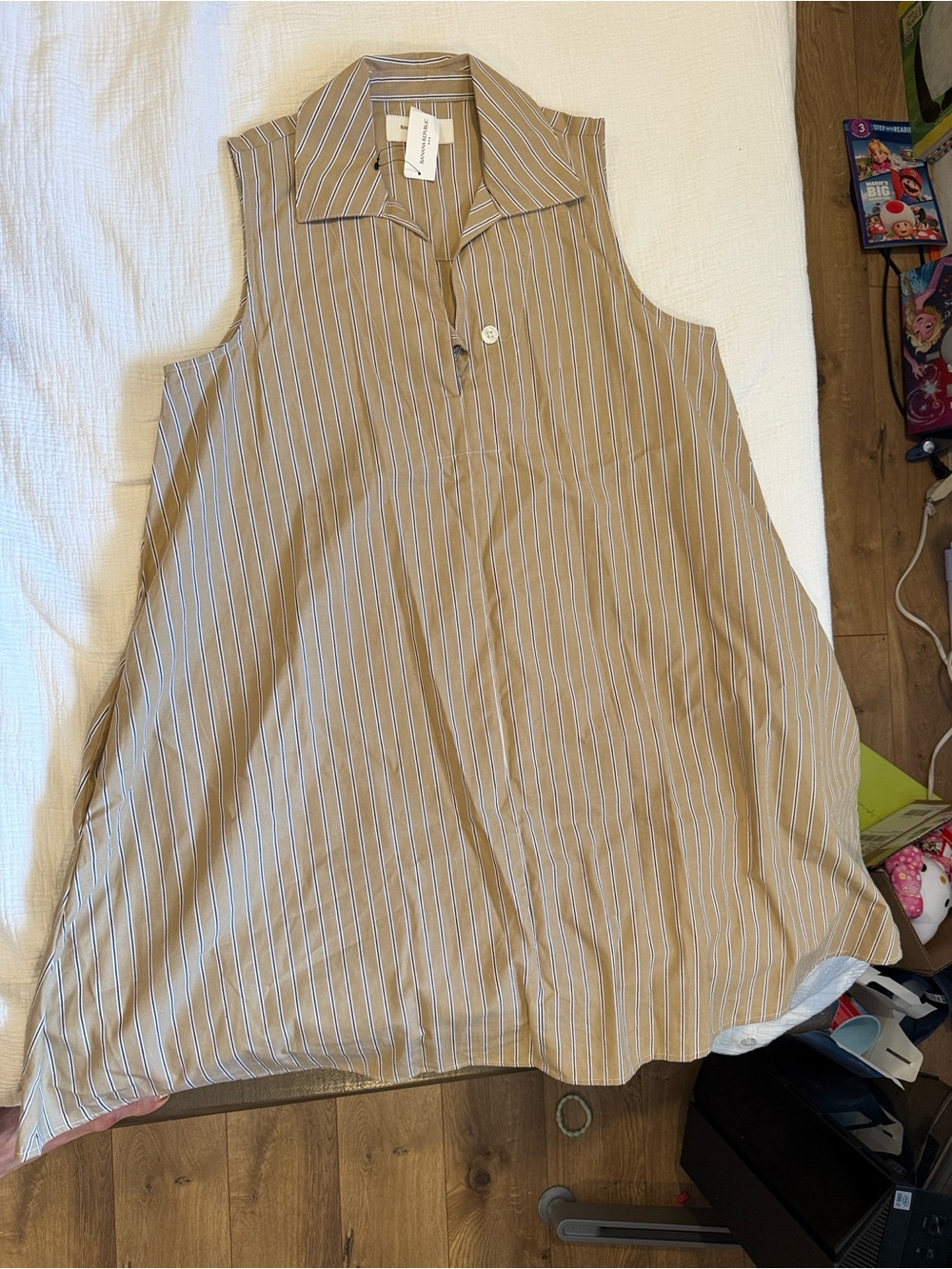 Banana Republic Sleeveless Tan Stripe Shirt Trapeze Dress